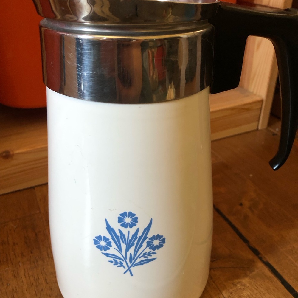 Corelle Ware Blue Cornflower 9 Cup Percolator Stove Top Coffee Tea Pot (READ)
